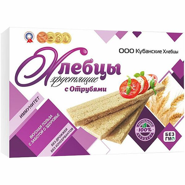 Хлебцы Кубанские Хлебцы хрустящие с отрубями, 100г