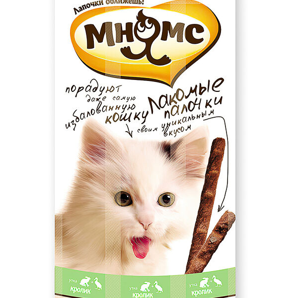 Палочки Мнямс лакомство для кошек с уткой и кроликом