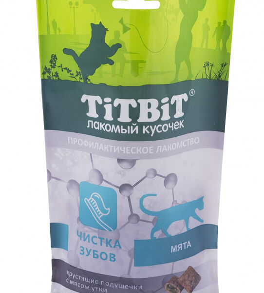 TiTBiT Хрустящие подушечки для кошек с мясом утки для чистки зубов Утка