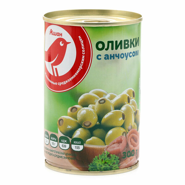 Оливки зеленые АШАН Красная птица с анчоусом