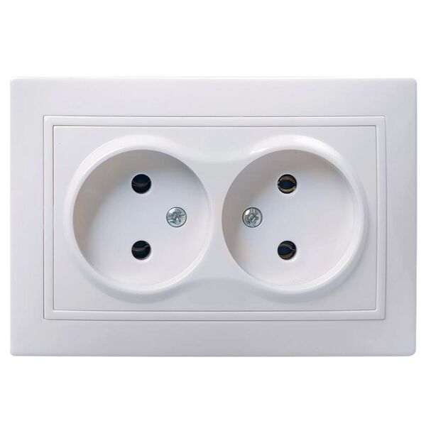 Розетка двойная без заземления без шторок белая в сборе ИЭК, Кварта, 2305077