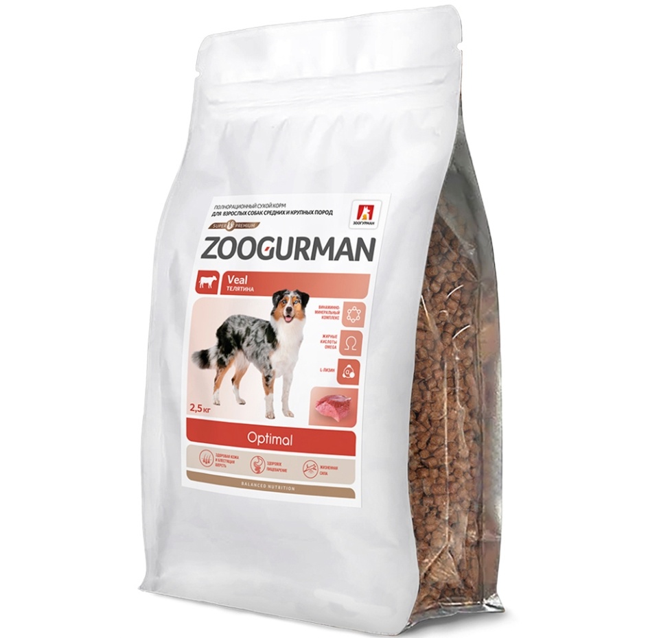 

Корм для собак Зоогурман Optimal телятина 2.5 кг