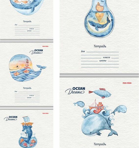 Тетрадь Prof-Press Прекрасные Киты, клетка, 18л, в ассортименте