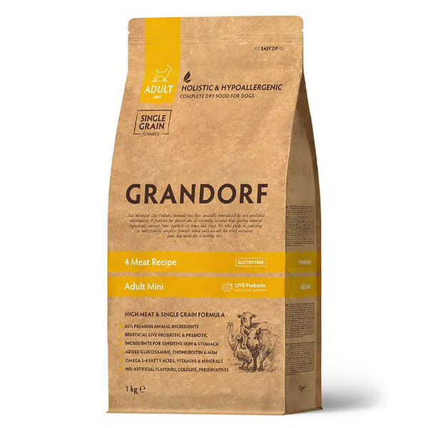 Сухой корм Grandorf для взрослых собак мелких пород, четыре вида мяса