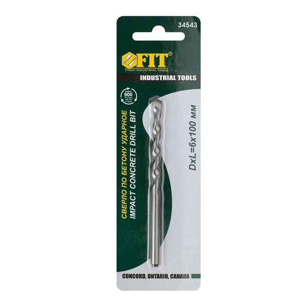 Сверло победитовое ударное для бетона и кирпича, цилиндрический хвостовик, 6x100 мм