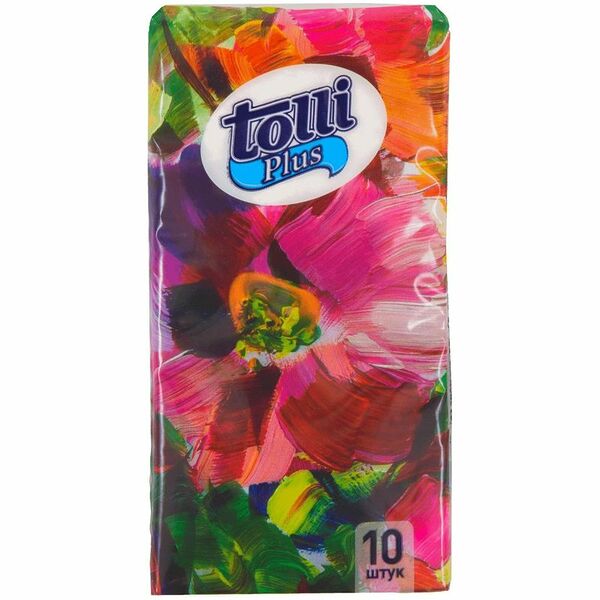 Платочки бумажные Tolli Plus без аромата двухслойные, 10 шт, 180 г