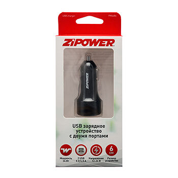 Зарядное устройство USB с двумя портами 4.8 а, Zipower, 1 шт., Китай