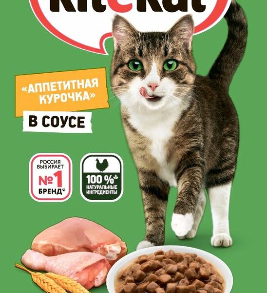 Корм влажный Kitekat с курицей в соусе для взрослых кошек 85г