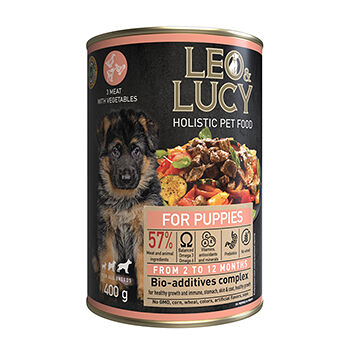 Влажный корм для щенков Leo&Lucy паштет мясное ассорти с овощами 400г