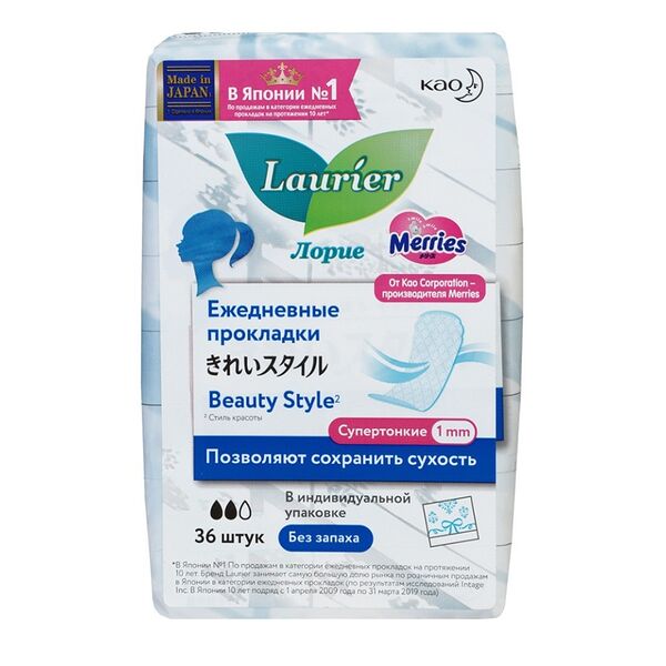 Прокладки женские Beauty Style без запаха ежедневные, Laurier, 36 шт., Япония