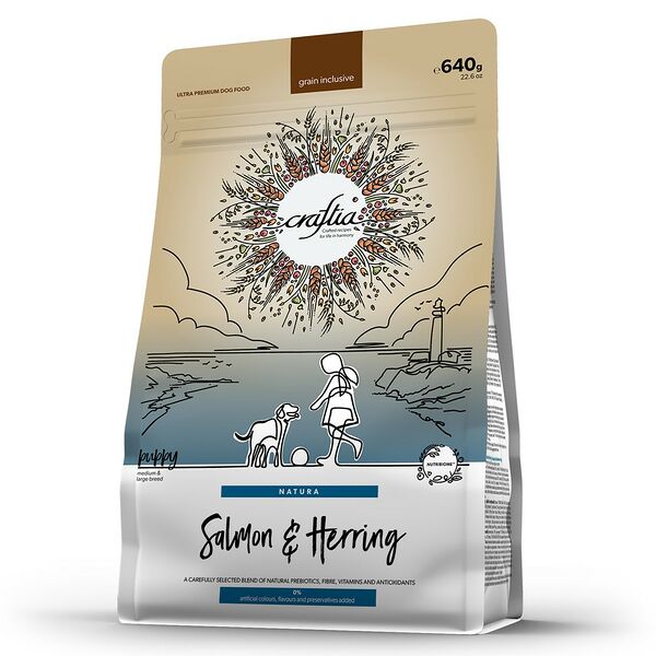Корм для щенков CRAFTIA Natura для средних и крупных пород, из лосося и сельди сух. 640г
