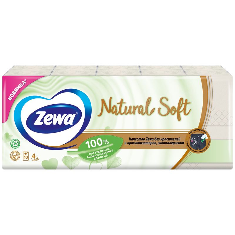 

Бумажные платочки Zewa Natural Soft 4-слойные 10 шт. x 9 шт.