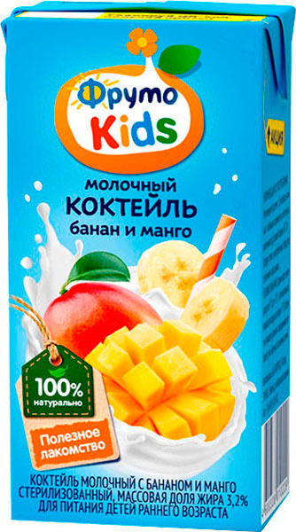 

Коктейль ФрутоKids молочный банан и манго 3.2%