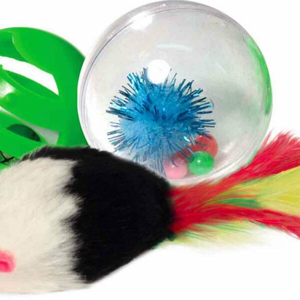 Набор игрушек для кошки Triol Мячи и мышь, 3 предмета