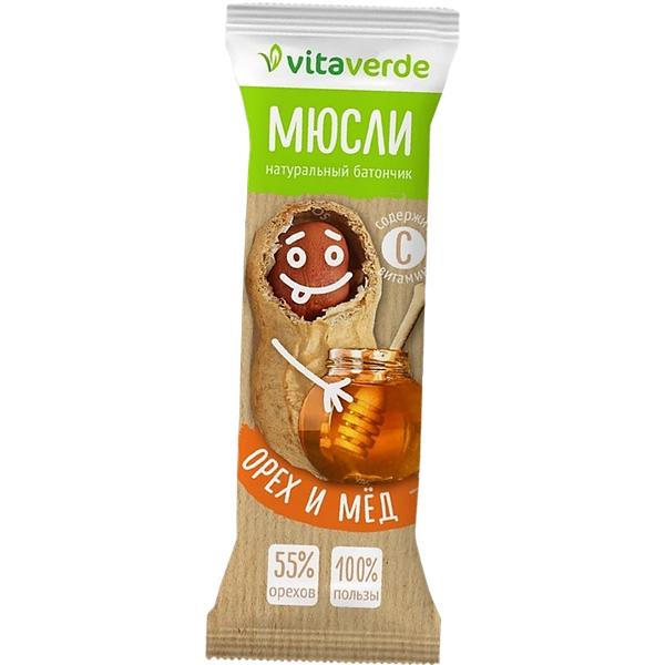 Vitaverde батончик мюсли орех и мед 35 г