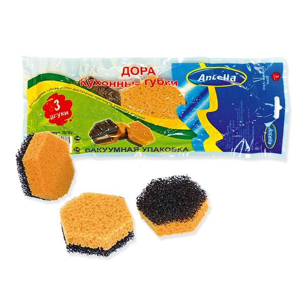 Набор губок для посуды Antella Дора, в вакуумной упаковке, 3 шт.