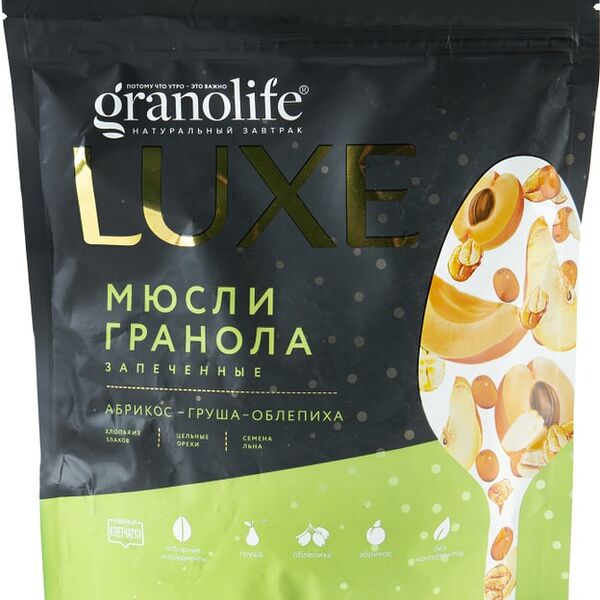 Гранола Granolife Luxe Абрикос груша облепиха орехи семена льна 300г