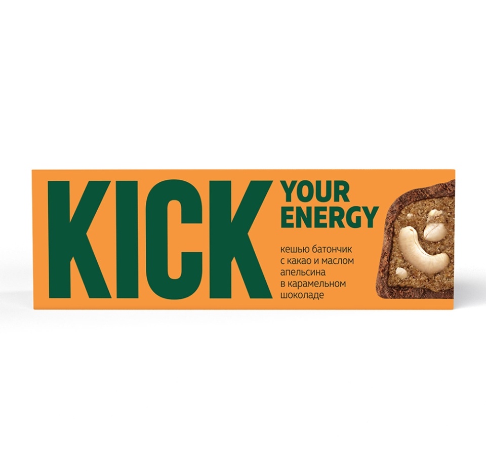 

Батончик Kick Your Energy кешью с какао и маслом апельсина 45 г