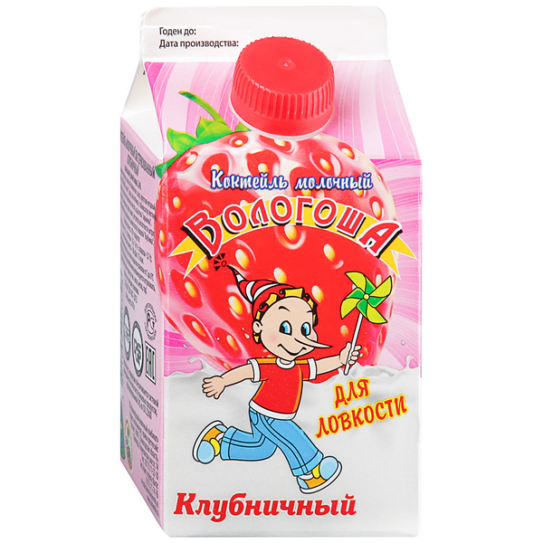 Коктейль молочный Вологоша клубничный 2.4% без змж
