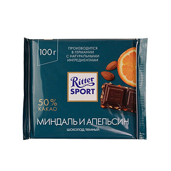 Шоколад тёмный Ritter Sport Миндаль и апельсин 50 % какао