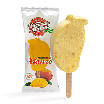 Мороженое ЧИСТАЯ ЛИНИЯ Манго пломбир с пюре и кусочками фруктов 12%, без змж, эскимо, 70г