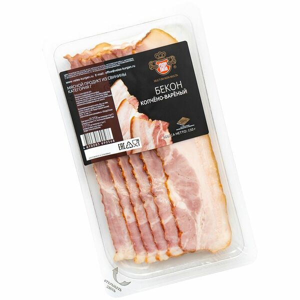Бекон копчено-вареный из свинины ВЕЛЕС категория Г, нарезка