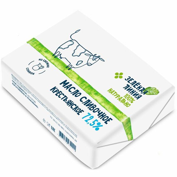 Масло сладкосливочное Крестьянское несолёное 72.5% Зелёная Линия, 180г