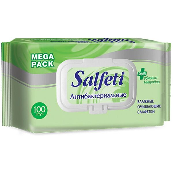 Салфетки влажные Salfeti антибактериальные 100шт Россия