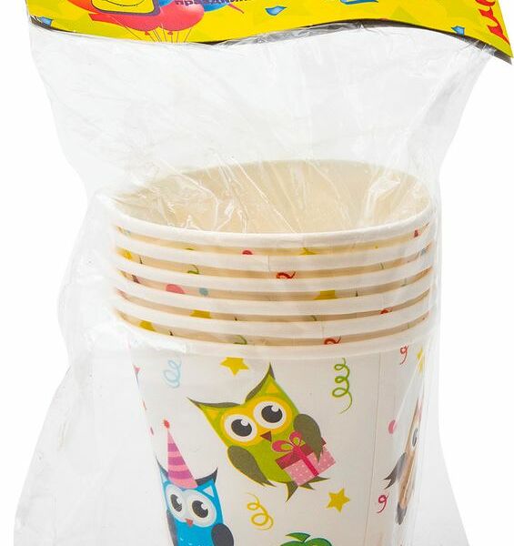 Стаканчики ХАМЕЛЕОН Совушки из картона 200мл,6шт 