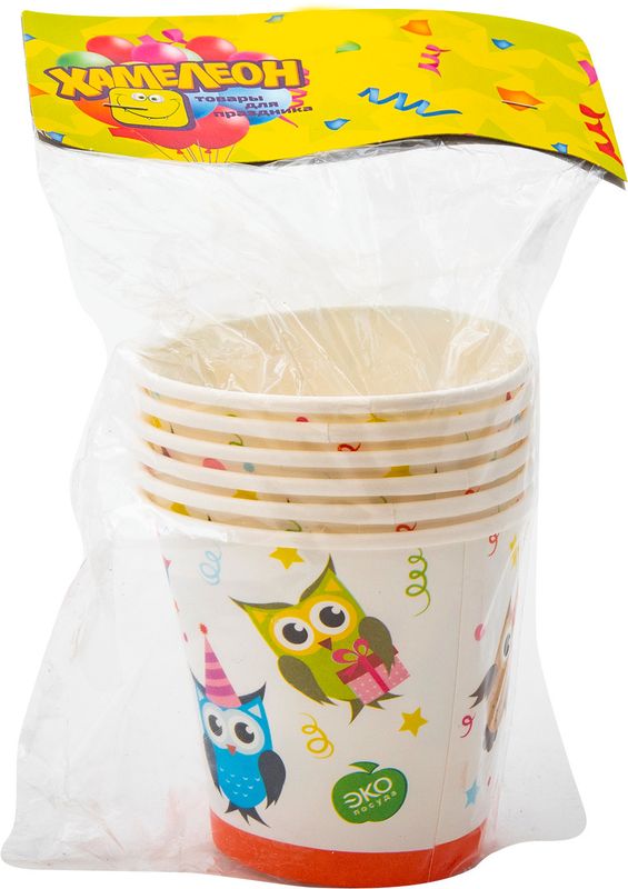 

Стаканчики ХАМЕЛЕОН Совушки из картона 200 мл, 6 шт