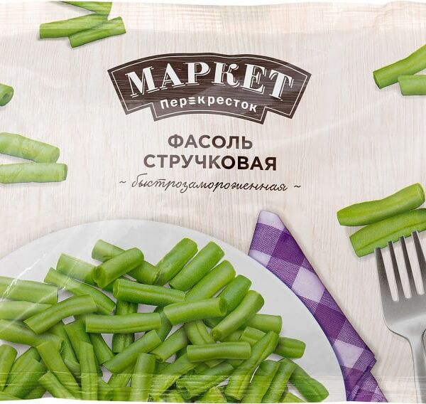 Фасоль стручковая Маркет Перекресток резаная быстрозамороженная 400г