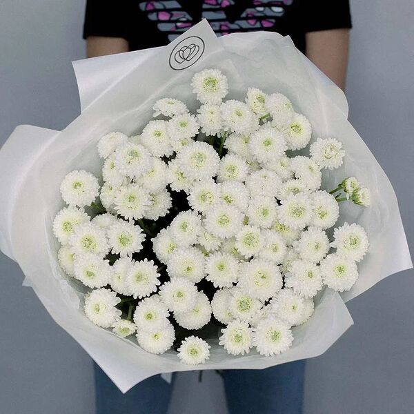 Букет из 25 белых кустовых хризантем