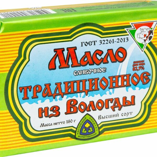Масло сливочное Из Вологды Традиционное 82.5%, 180г