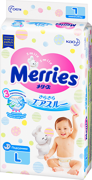 Подгузники 9-14кг L, Merries (54шт) Merries Mega вес 54