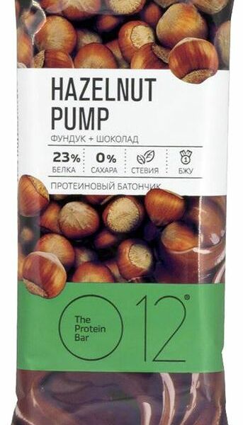 Батончик вафельный O12 с белковой начинкой с какао и фундуком в молочной глазури, 50г