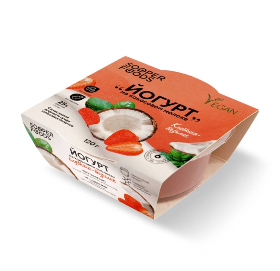

Йогурт Sooperfoods на кокосовом молоке клубника-базилик 120 г