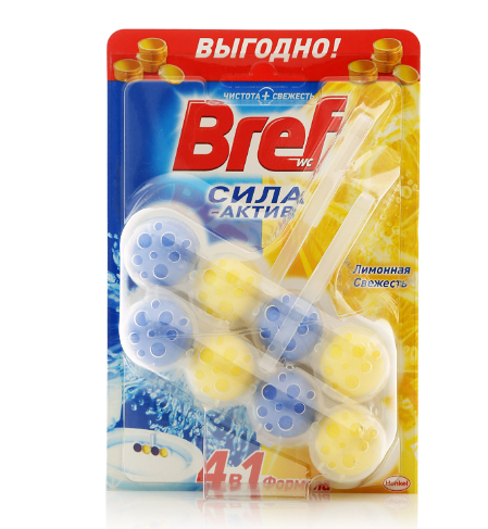 Туалетный блок Bref Сила-Актив Лимонная свежесть 4в1