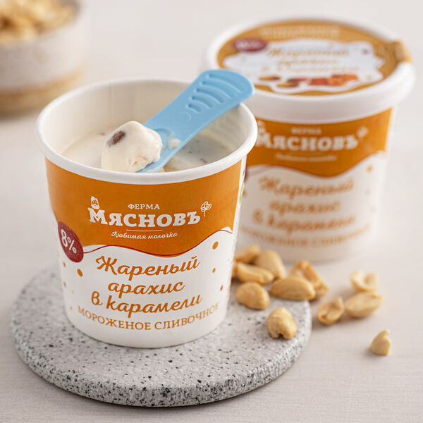 Мороженое сливочное жареный арахис в карамели 8% МясновЪ Ферма от КуулКлевер, 75 г