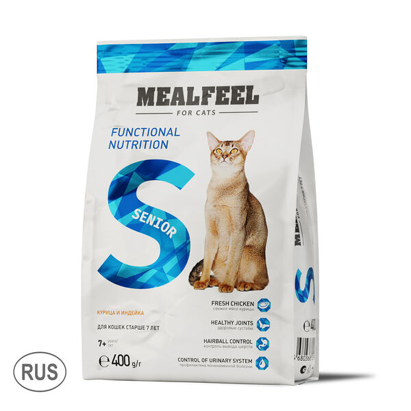 Корм Mealfeel сухой для кошек старше 7 лет с курицей и индейкой