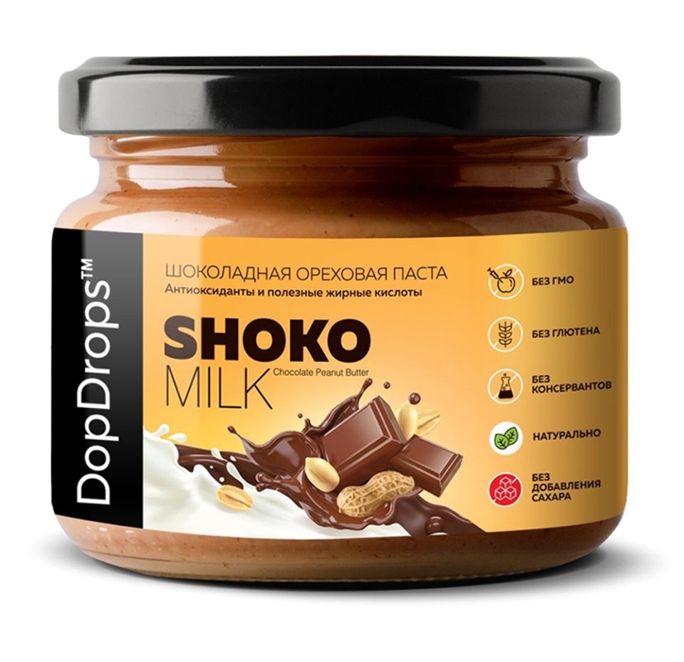 

Паста арахисовая DopDrops Shoko Milk с молочным шоколадом без добавления сахара 250 г