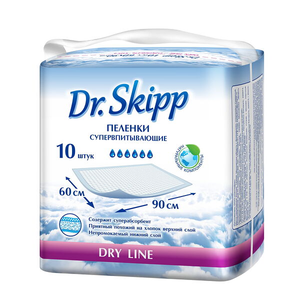 Пеленки гигиен д/детей впитывающие  Dr. Skipp Dry line р-р 60x90 10шт