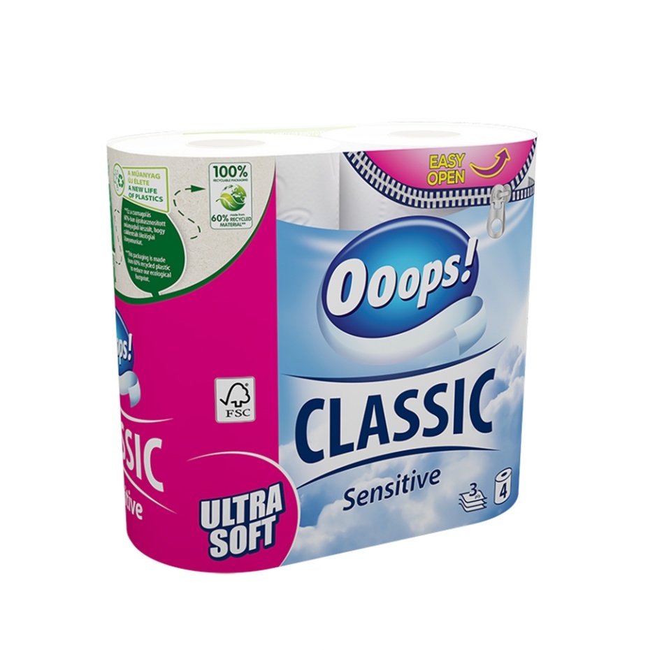 

Туалетная бумага Ooops! Classic Sensitive 4 рулона, 3 слоя, Венгрия