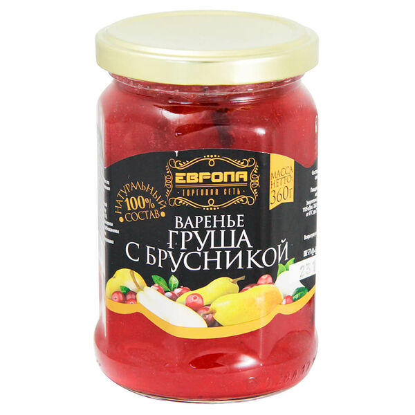 Варенье Европа 360г груша с брусникой ст/б