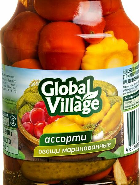 Ассорти Global Village маринованное патиссоны, черри, огурцы