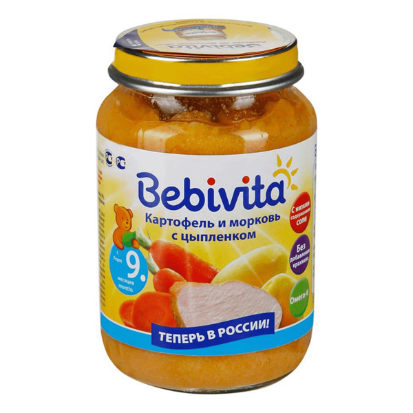Пюре мясо-растительное BEBIVITA Картофель и морковь с цыпленком, с 9 месяцев