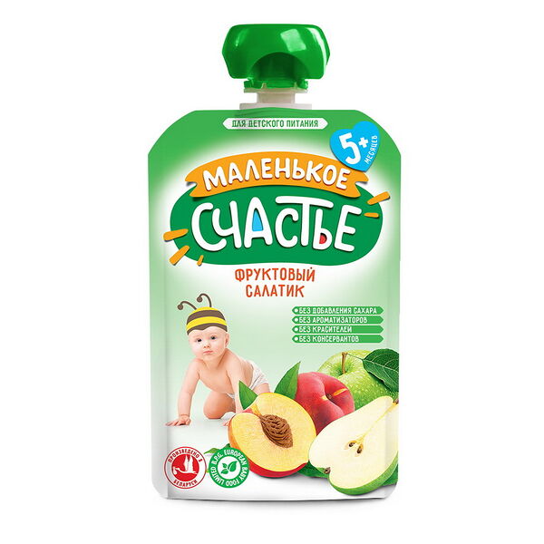 Пюре из яблок груш и персиков для детского питания 90г ДП Маленькое счастье