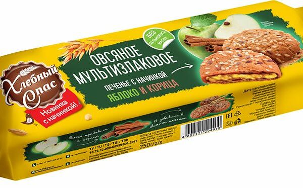 Печенье овсяное мультизлаковое Хлебный Спас яблоко и корица