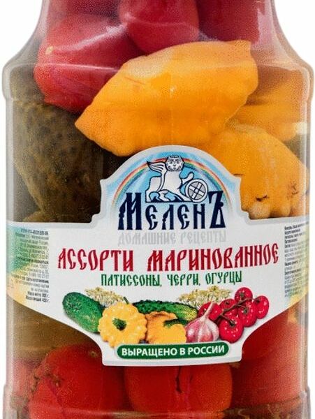 Ассорти маринованное МеленЪ патиссоны, черри, огурцы