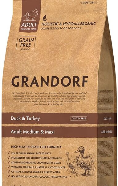 Сухой корм для собак Grandorf Adult Medium & Maxi для средних и крупных пород с уткой и индейкой 1кг