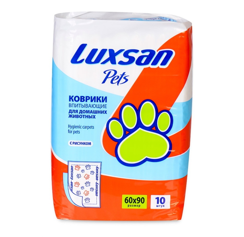 

Коврик впитывающий Luxsan Premium для животных одноразовый, 60х90 см, 10 шт., пакет